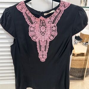 Nanette Lepore Black Blouse with Pink Lace